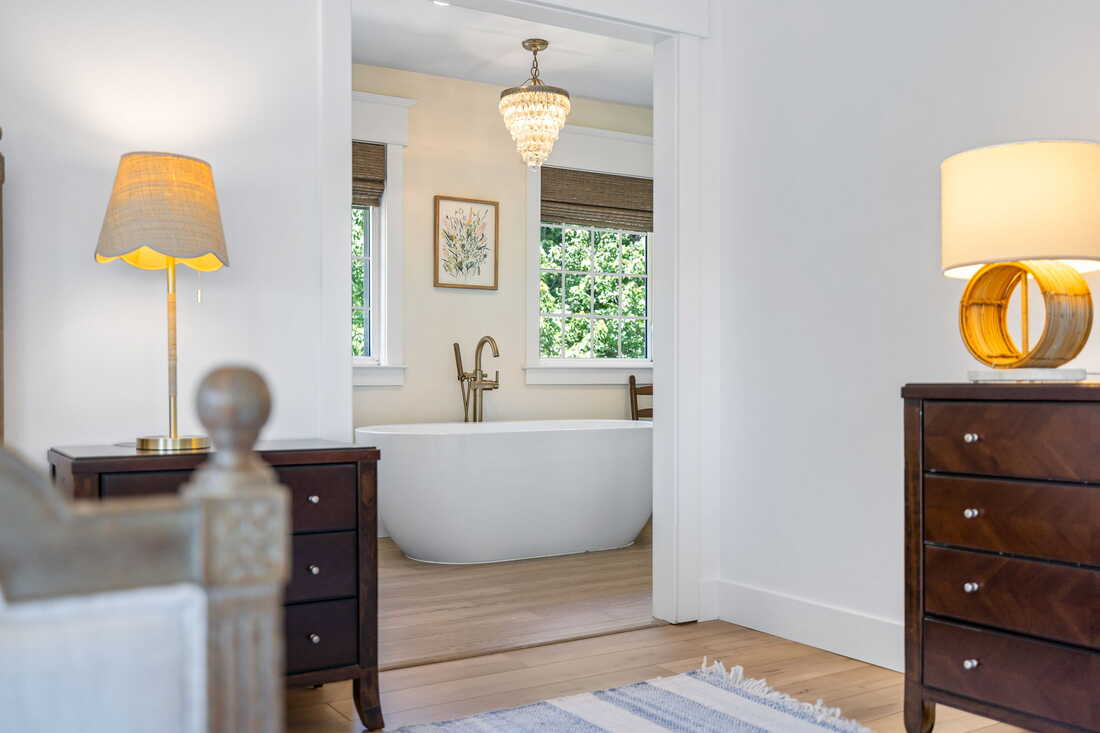 Soaking tub through doorway
